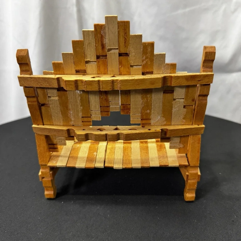 Handmade Doll Bench Made From Wooden‎ Clothes Pins, Unique Piece, 6.5
